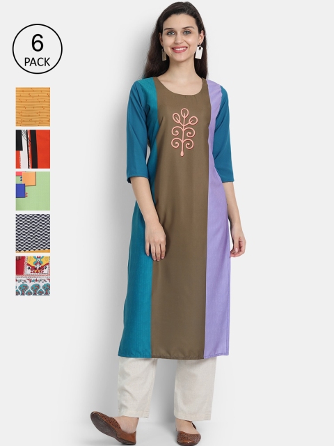 

1 Stop Fashion Women Pack of 6 Printed Kurtas, Red