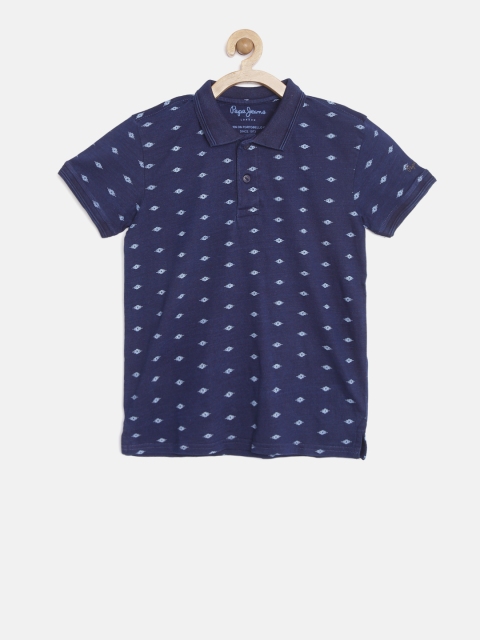 

Pepe Jeans Boys Navy Printed Polo Collar T-shirt, Navy blue