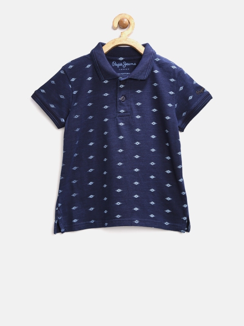 

Pepe Jeans Boys Navy Printed Polo Collar T-shirt, Navy blue