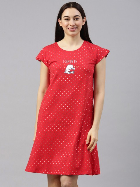 

GOLDSTROMS Women Red Printed Above Knee Nightdress