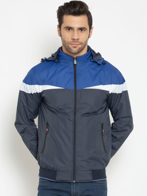 

American-Elm Men Navy Blue & Grey Colourblocked Water Resistant Outdoor Padded Jacket