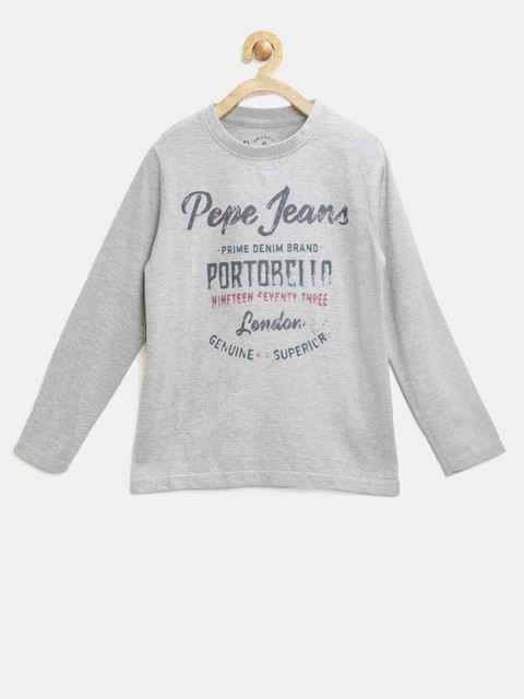 

Pepe Jeans Boys Grey Melange Printed Round Neck T-shirt