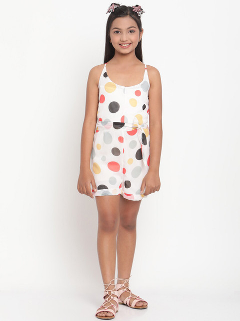 

Stuffie Land Girls Red & White Printed Basic Jumpsuit