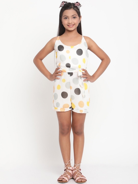 

Stuffie Land Girls Yellow & White Printed Basic Jumpsuit