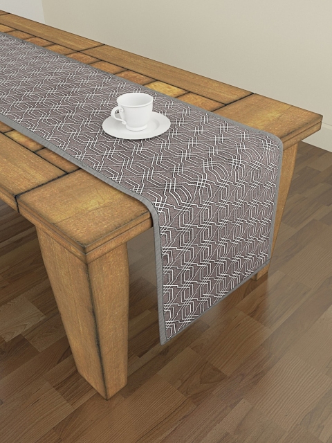 

S9home by Seasons Charcoal Grey & White Geometric Printed 6 Seater Table Runner