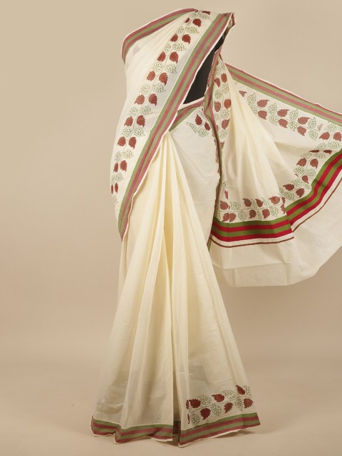 

Pothys Off White & Red Floral Kasavu Saree