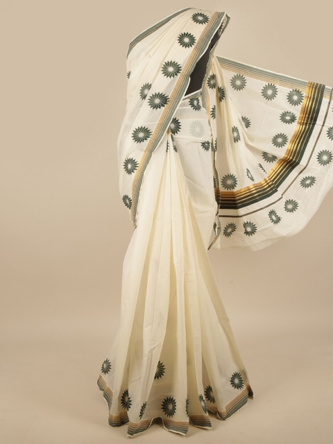 

Pothys Off White & Green Saree