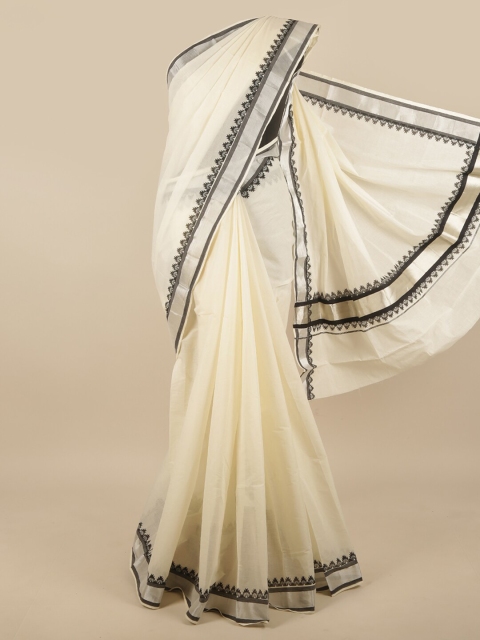 

Pothys Off White & Black Zari Kerala Cotton Saree