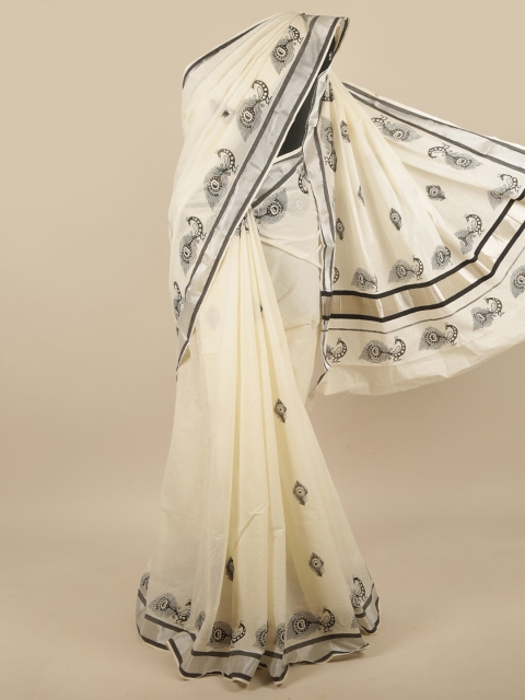 

Pothys Off White Ethnic Motifs Printed Cotton Blend Saree