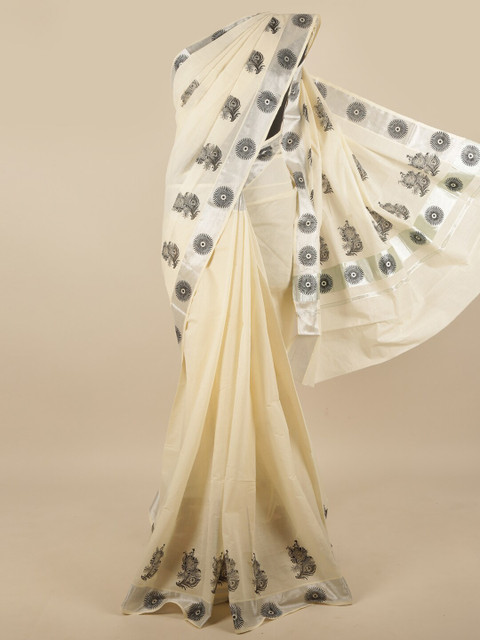 

Pothys Off White & Black Ethnic Motifs Saree