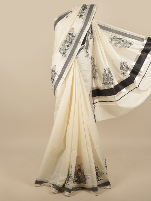 

Pothys Off White Ethnic Motifs Printed Cotton Blend Saree