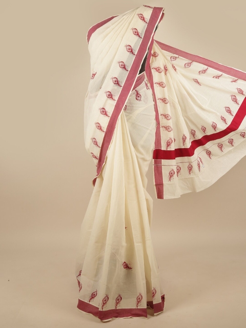 

Pothys Off White Ethnic Motifs Printed Cotton Blend Saree