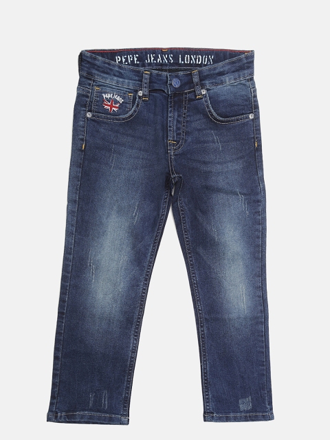 

Pepe Jeans Boys Navy Cashed Slim Fit Mid-Rise Mildly Distressed Jeans, Navy blue