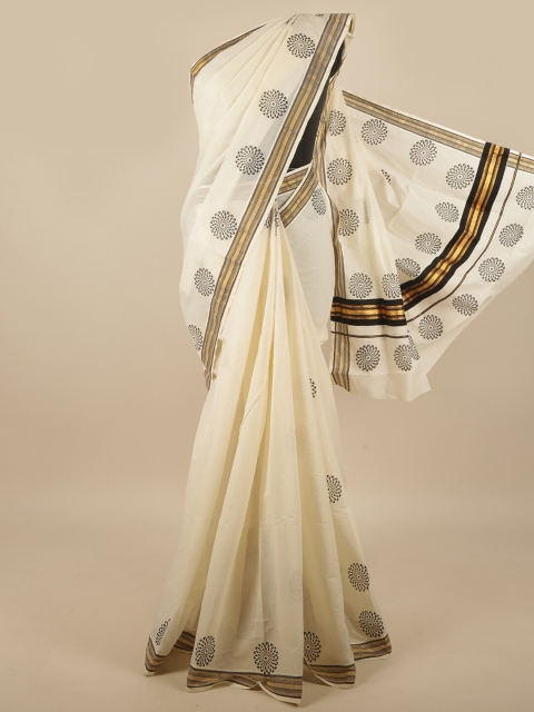 

Pothys Off White & Black Floral Zari Saree
