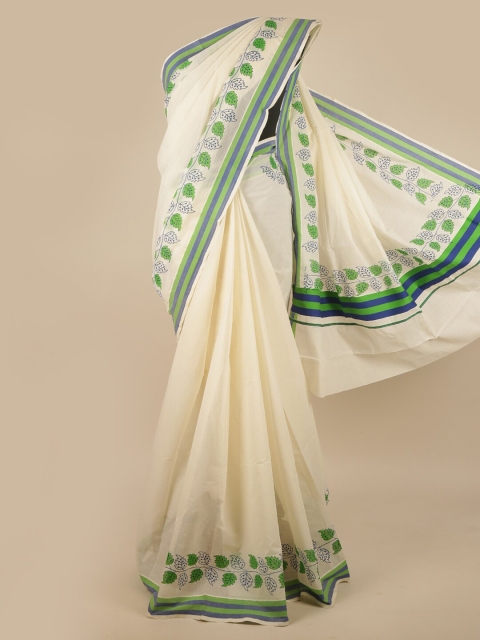 

Pothys Off White & Green Kerala Cotton Saree