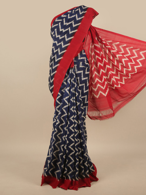 

Pothys Blue & Red Pure Cotton Pochampally Saree