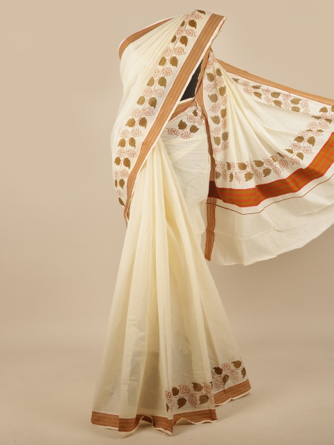 

Pothys Off White & Green Kerala Cotton Saree