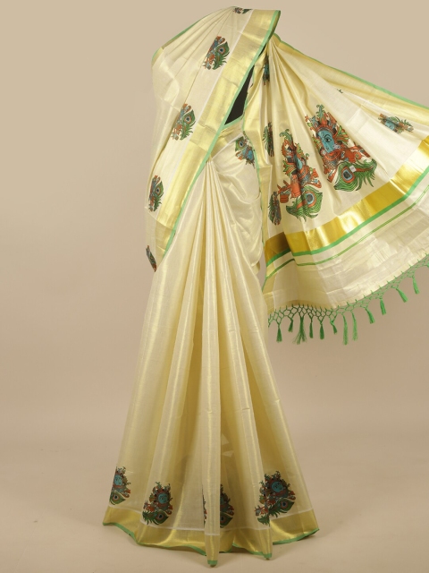 

Pothys Gold-Toned Ethnic Motifs Printed Cotton Blend Saree
