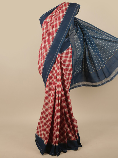 

Pothys Blue & Red Pure Cotton Pochampally Saree