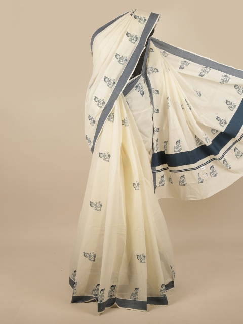 

Pothys Off White & Grey Ethnic Motifs Saree