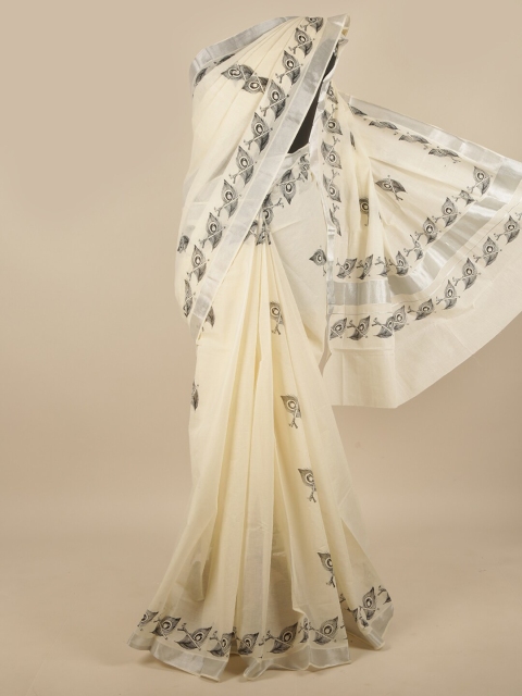 

Pothys Off White & Black Ethnic Motifs Zari Saree