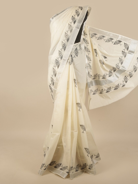 

Pothys Off White & Black Ethnic Motifs Zari Saree