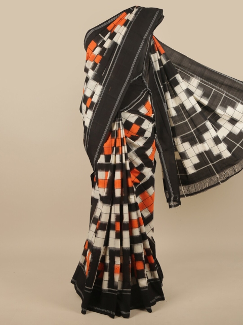 

Pothys Black & White Zari Pure Pochampalli Cotton Saree