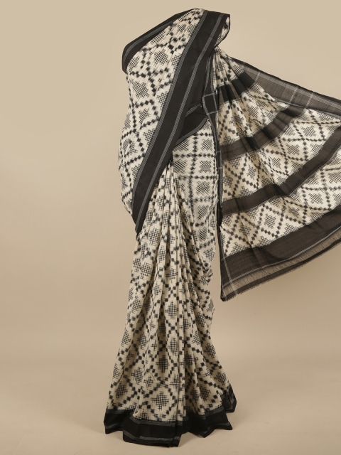 

Pothys Tan & Black Pure Cotton Pochampally Saree