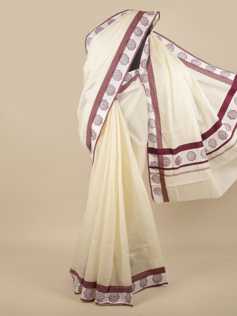 

Pothys Off White & Purple Floral Saree