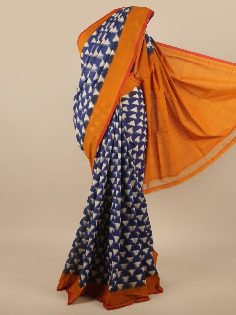 

Pothys Blue & Orange Pure Cotton Pochampally Saree