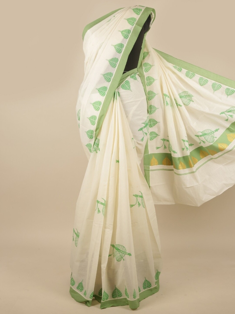 

Pothys Off White & Green Ethnic Motifs Saree