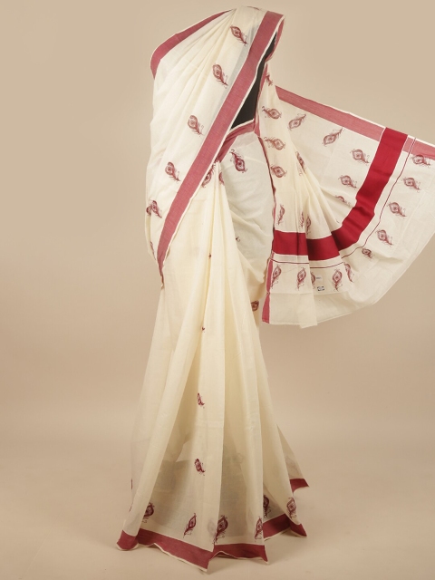 

Pothys Off White & Red Ethnic Motifs Kerala Cotton Saree