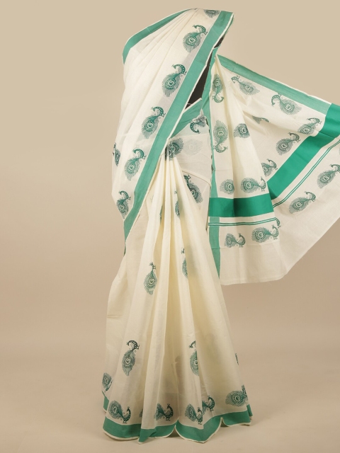 

Pothys Off White & Teal Ethnic Motifs Saree