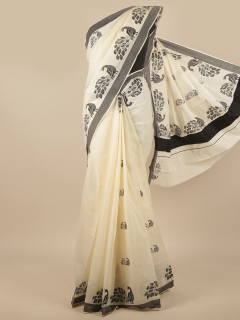 

Pothys Off White & Black Ethnic Motifs Printed Cotton Blend Saree