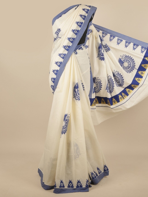 

Pothys Off White & Blue Ethnic Motifs Saree