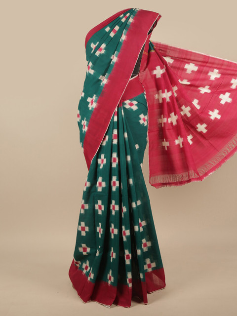 

Pothys Green & Red Pure Cotton Pochampally Saree