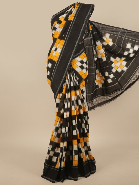 

Pothys Black & Yellow Printed Pochampalli Cotton Saree