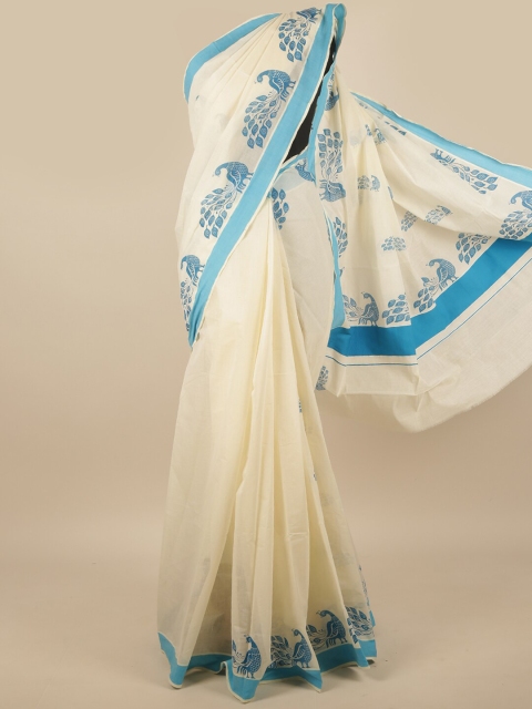 

Pothys Off White & Blue Ethnic Motifs Saree