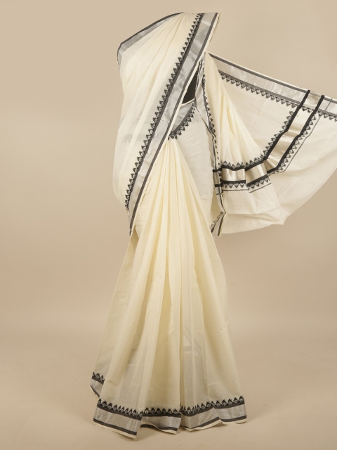 

Pothys Off White & Black Zari Saree