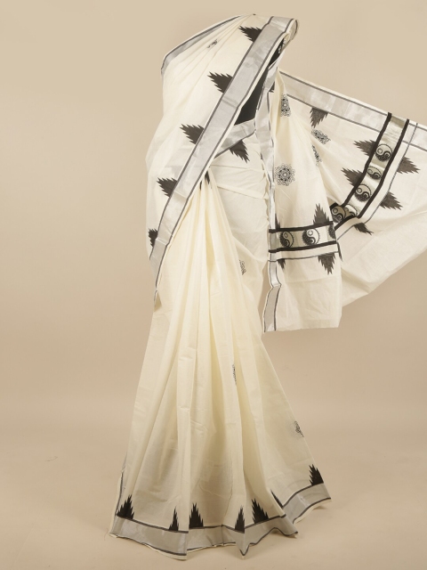 

Pothys Off White & Black Zari Saree