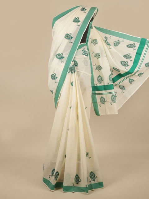 

Pothys Off White & Teal Ethnic Motifs Saree