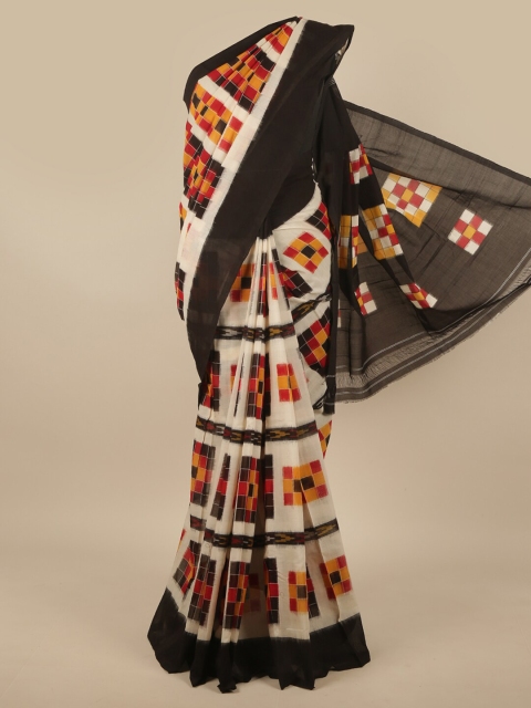 

Pothys White & Black Checked Pure Cotton Pochampally Saree