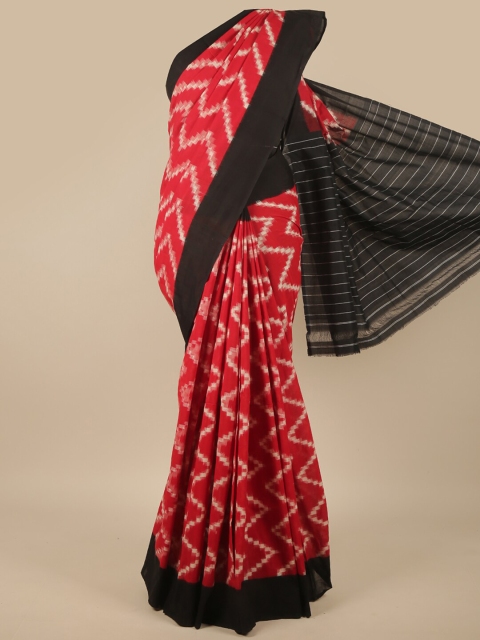 

Pothys Red & Black Printed Pochampalli Cotton Saree