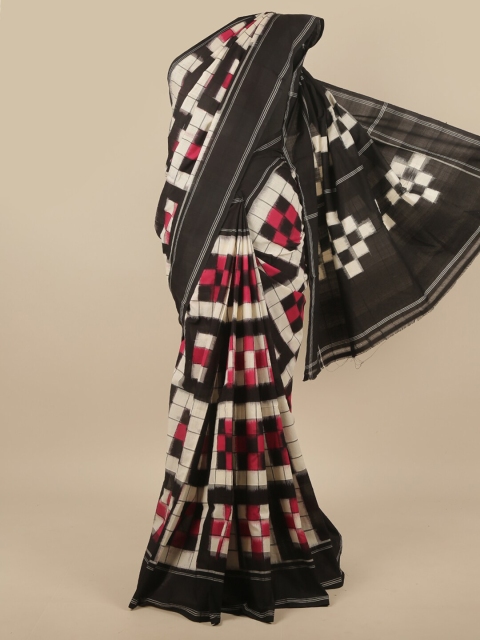 

Pothys Black & White Printed Zari Pure Pochampalli Cotton Saree