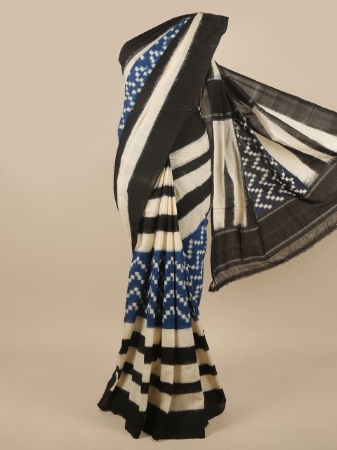 

Pothys White & Black Printed Pochampalli Cotton Saree