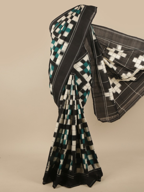 

Pothys Black & Teal Printed Pochampalli Cotton Saree