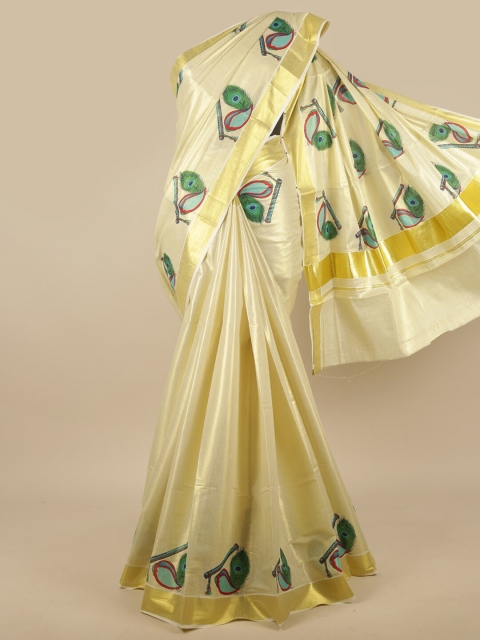 

Pothys Gold-Toned & Blue Ethnic Motifs Zari Saree