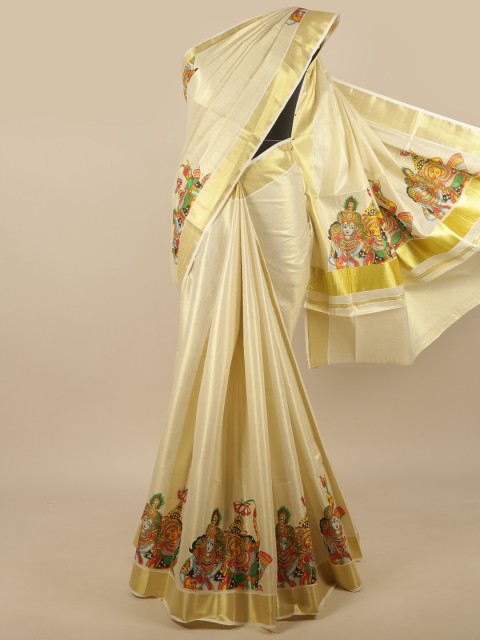 

Pothys Gold-Toned & Red Ethnic Motifs Zari Saree