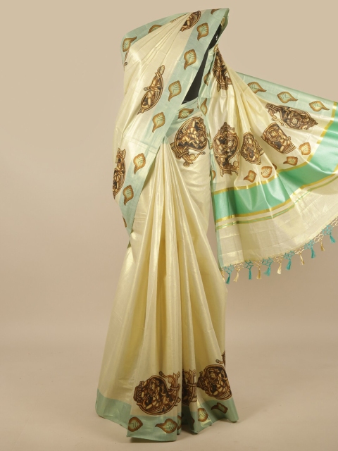 

Pothys Gold-Toned Ethnic Motifs Printed Cotton Blend Saree