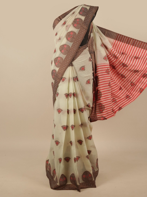 

Pothys Cream-Coloured & Brown Ethnic Motifs Saree